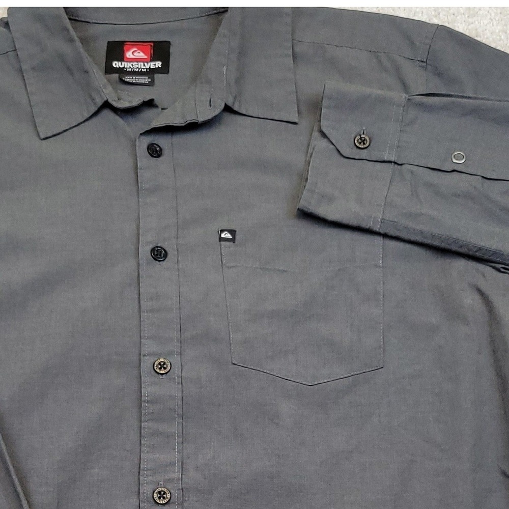 Quiksilver Mens M Long Sleeve Button Up Shirt Dark Gray Medium Cotton Blend